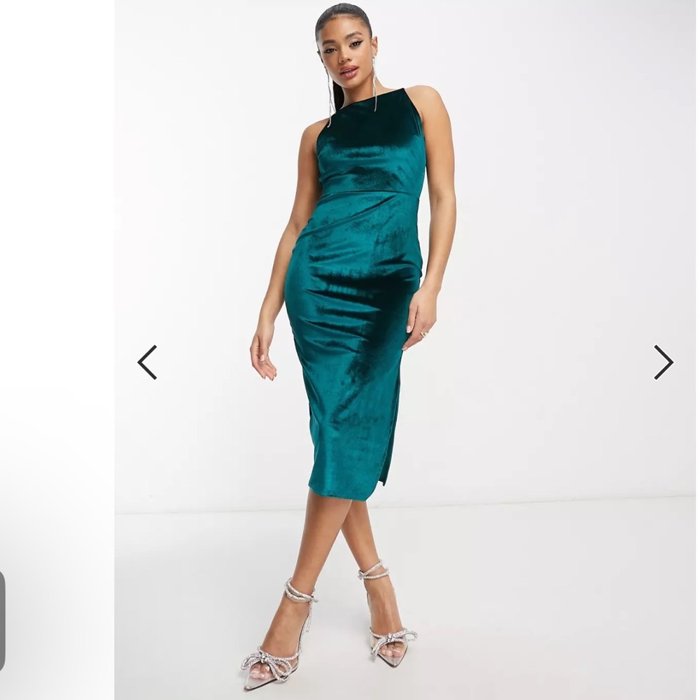 VESPER Velvet Midi Dress in Emerald Green